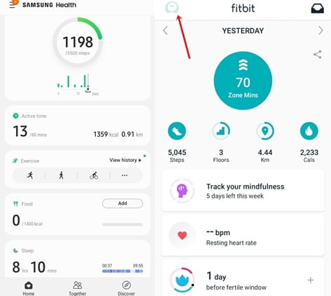 fitbit and samsung health