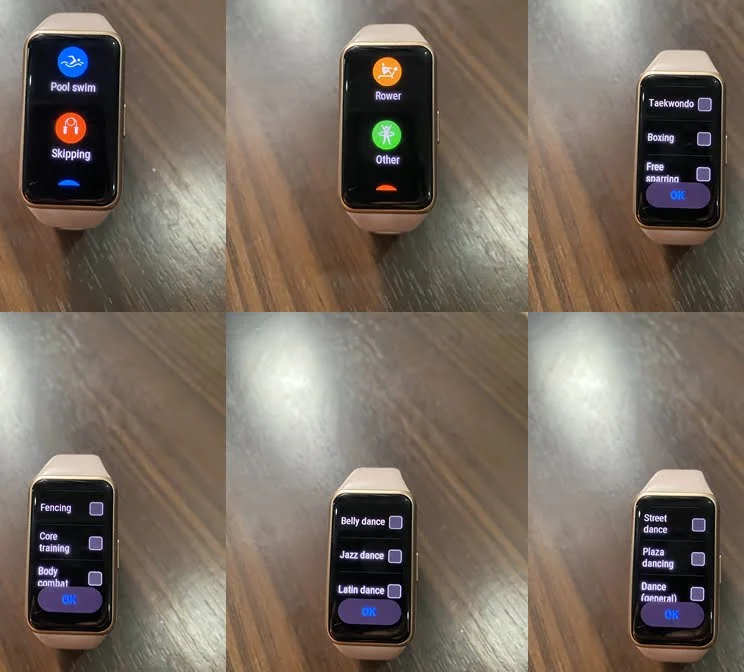 Huawei Band 6 sport modes - there are 96 sport modes available