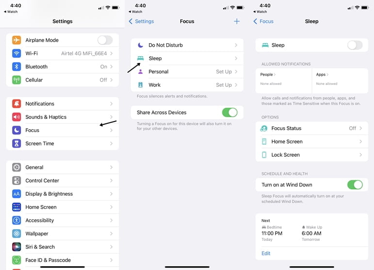 Customize sleep focus from the settings app on your iphone