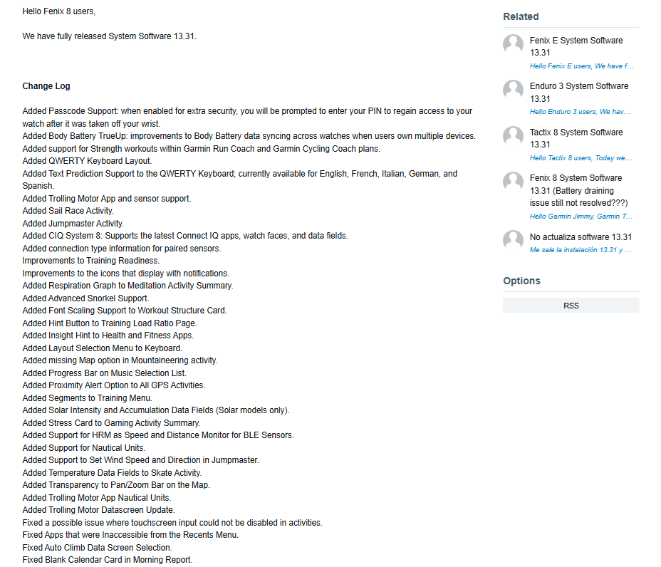 Fenix 8 software update 13.31 changelog
